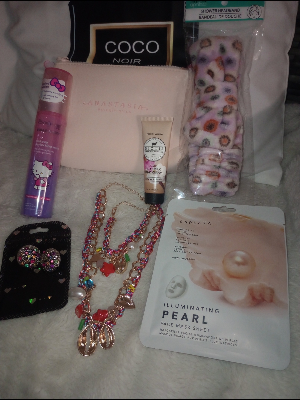 Anastasia Pink Makeup Pouch with Pink Floral Headband & Multicolor Jewelry